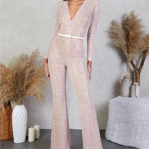 NADINE MERABI Pink Sequin Jumpsuit